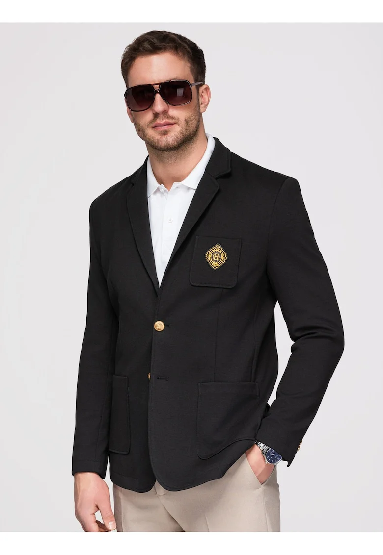 Blazer slim fit cu detalii elegante si material de calitate, Negru