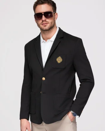 Blazer slim fit cu detalii elegante si material de calitate, Negru