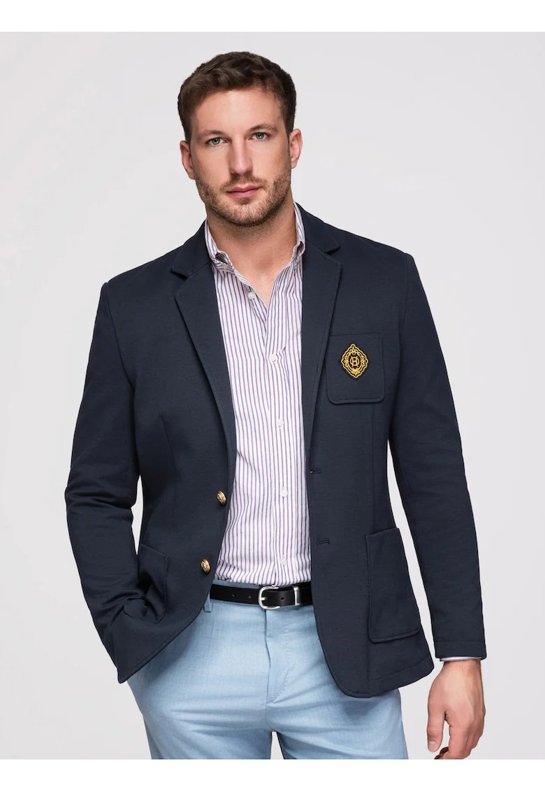 Blazer slim fit cu detalii elegante si material de calitate, Bleumarin