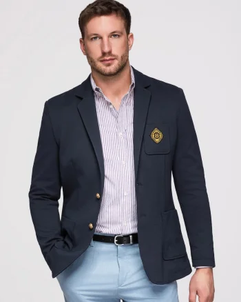 Blazer slim fit cu detalii elegante si material de calitate, Bleumarin