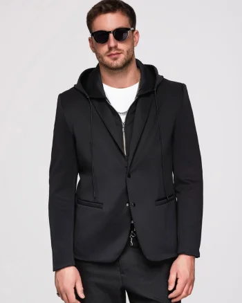 Blazer cu detalii unice din material elastic si croiala regular, Negru