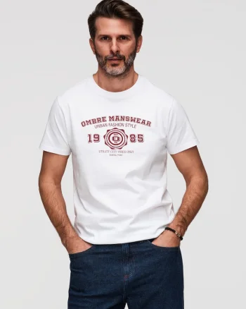 tricou barbati cu print inspirat din stilul colegial din bumbac, Alb