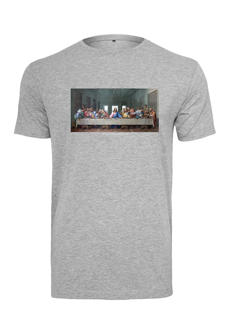 Tricou cu imprimeu, Gri melange