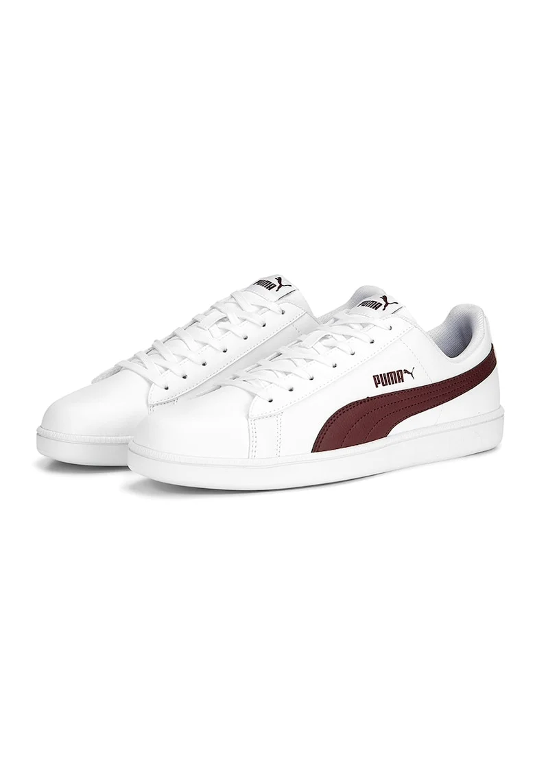 Pantofi sport de piele ecologica cu talpa plata, Alb/Visiniu