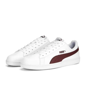 Pantofi sport de piele ecologica cu talpa plata, Alb/Visiniu