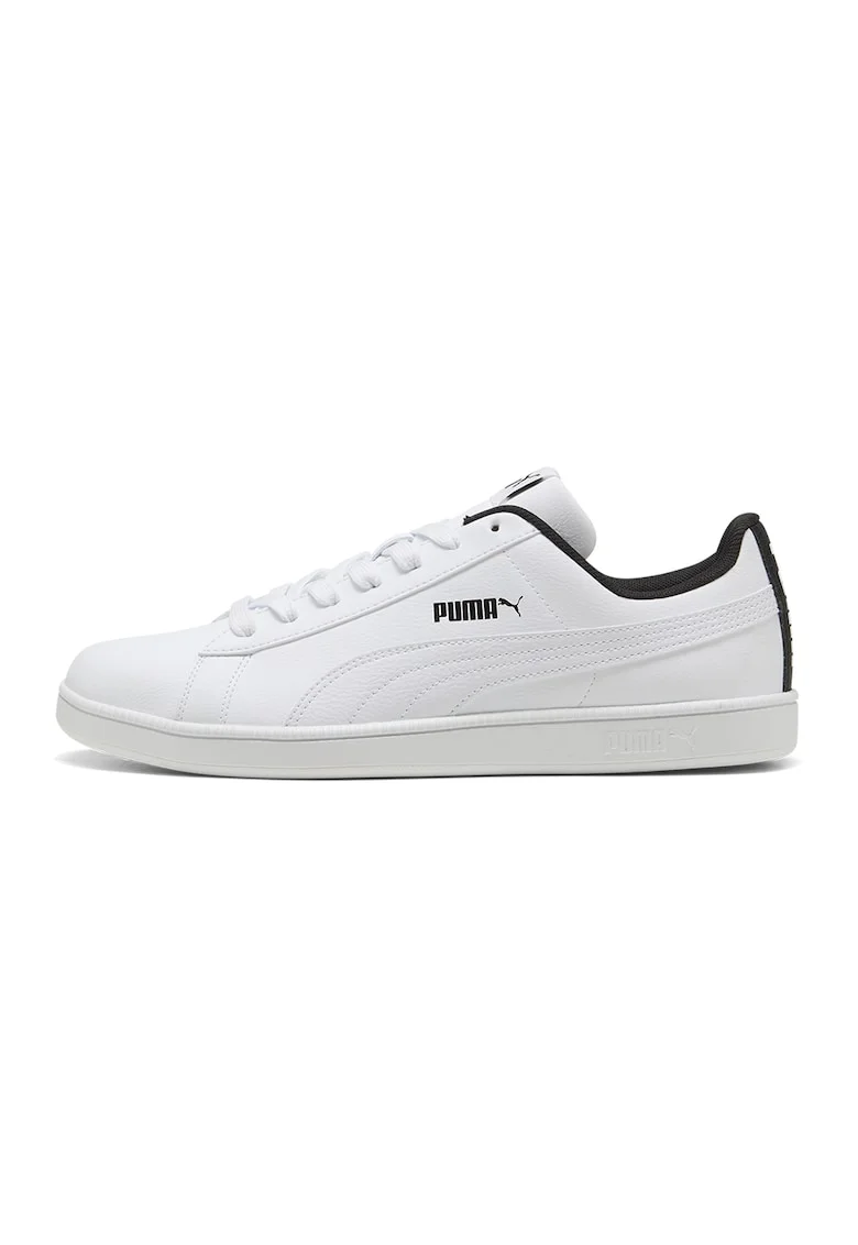 Pantofi sport de piele ecologica cu talpa plata, Negru/Alb optic