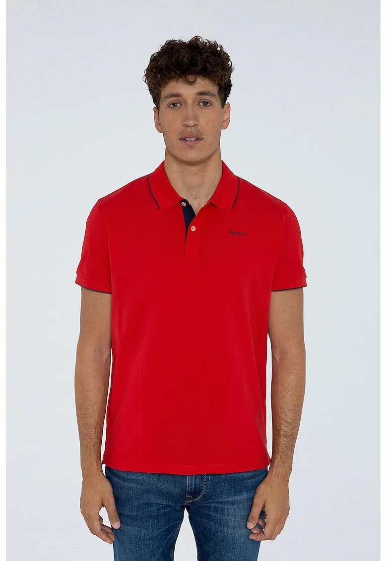 Tricou de bumbac cu logo brodat Lucas, Rosu