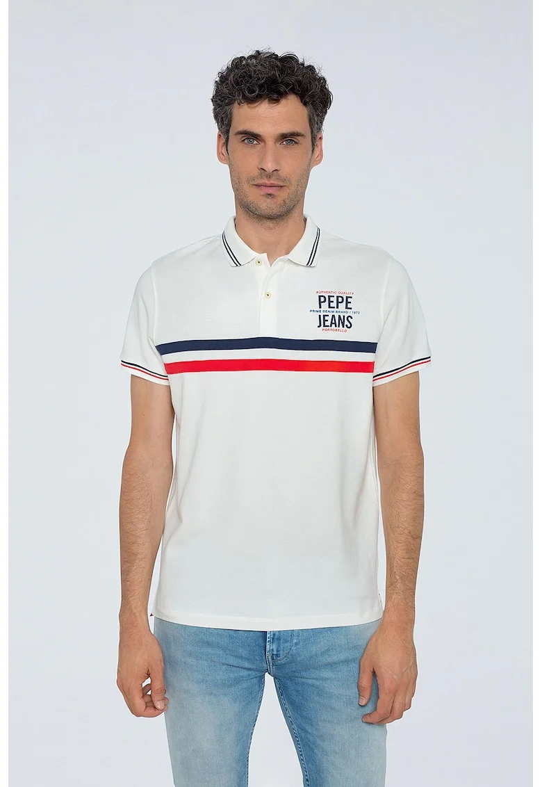 Tricou polo regular fit cu accente cu model colorblock, Rosu/Alb/Bleumarin