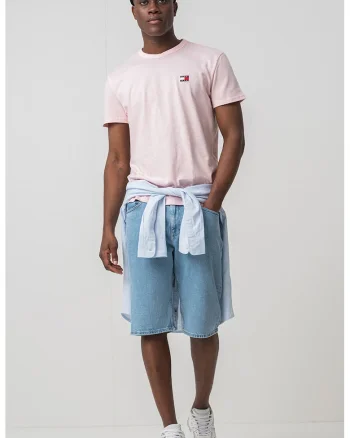 Tricou din bumbac cu decolteu la baza gatului, Roz pastel