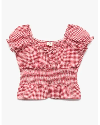Bluza in carouri cu talie elastica, Rosu