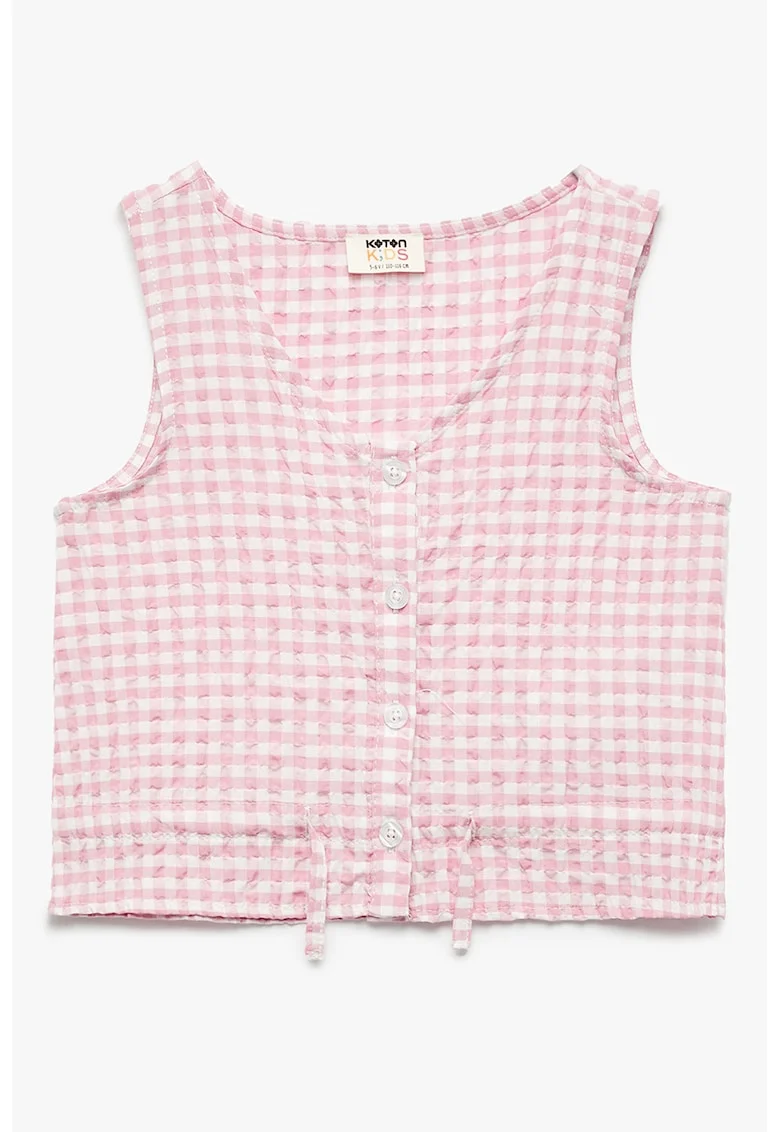 Bluza cu nasturi in carouri, Alb/Roz