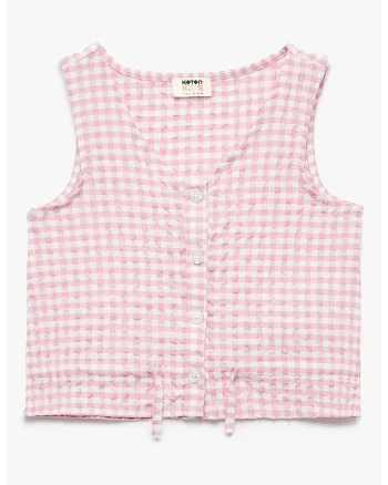 Bluza cu nasturi in carouri, Alb/Roz