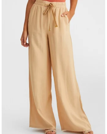 Pantaloni evazati cu talie inalta cu snur in talie, Bej deschis