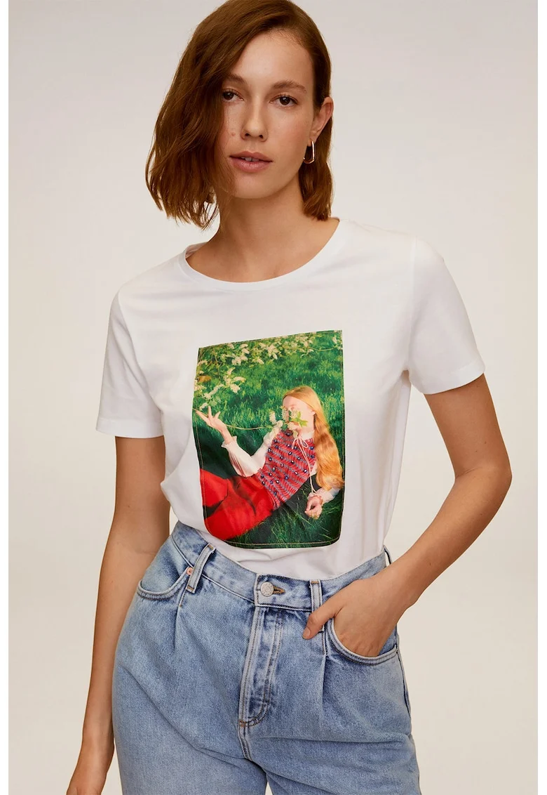 Tricou cu imprimeu foto Girlbits, Alb/Verde