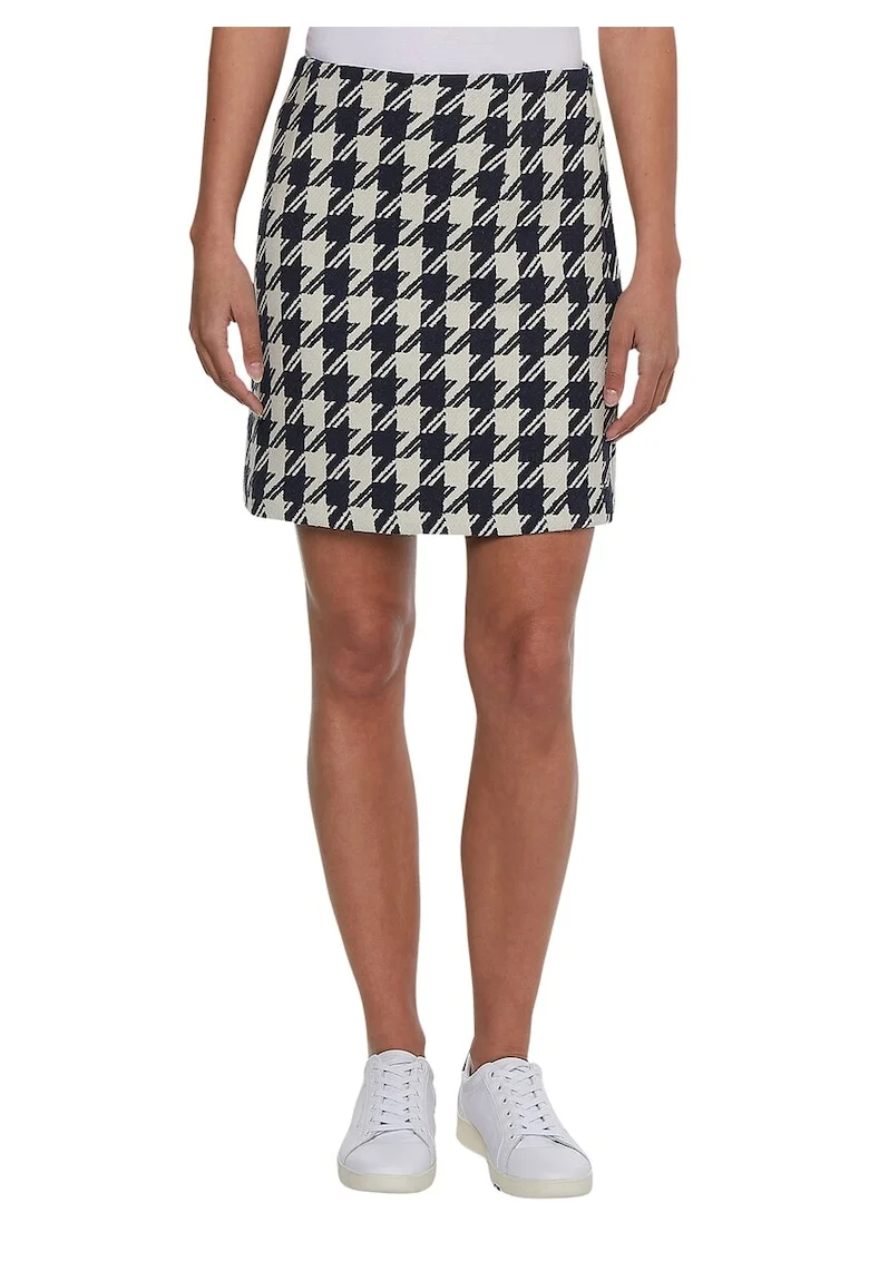 Fusta mini din jacquard cu model houndstooth, Alb/Negru