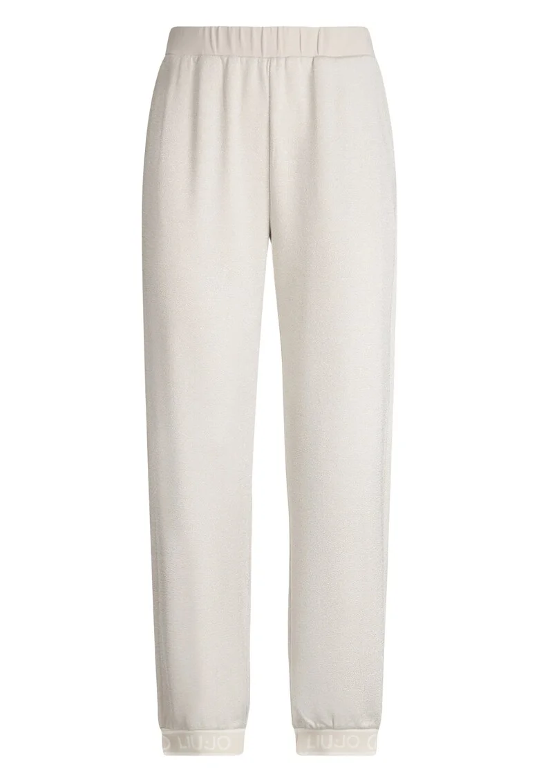 Pantaloni relaxed-fit cu terminatii elastice cu logo, Alb fildes