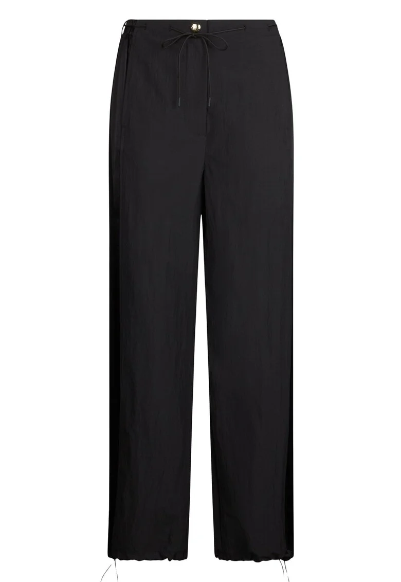 Pantaloni cu croiala ampla si insertii de satin, Negru