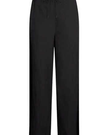 Pantaloni cu croiala ampla si insertii de satin, Negru