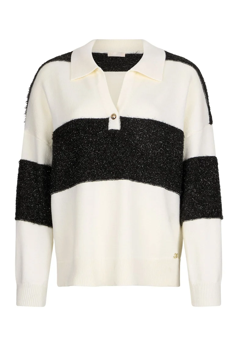 Pulover polo cu maneci cazute, Alb/Negru