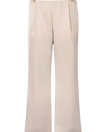 Pantaloni crop cu aspect de satin si banda logo in talie, Bej
