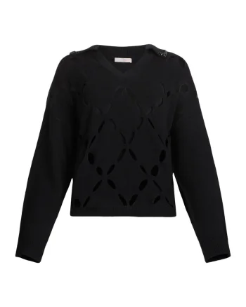 Pulover lejer de lana cu decupaje, Negru
