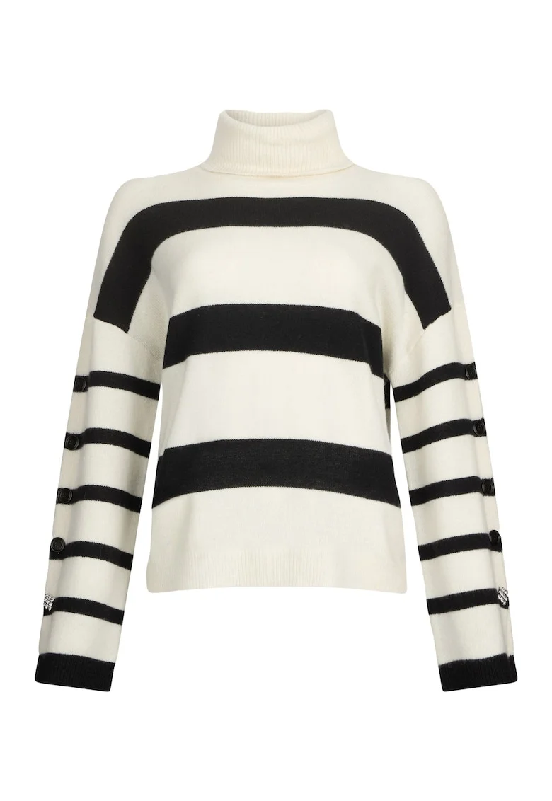 Pulover de lana cu guler inalt, Alb/Negru