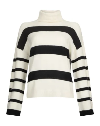 Pulover de lana cu guler inalt, Alb/Negru