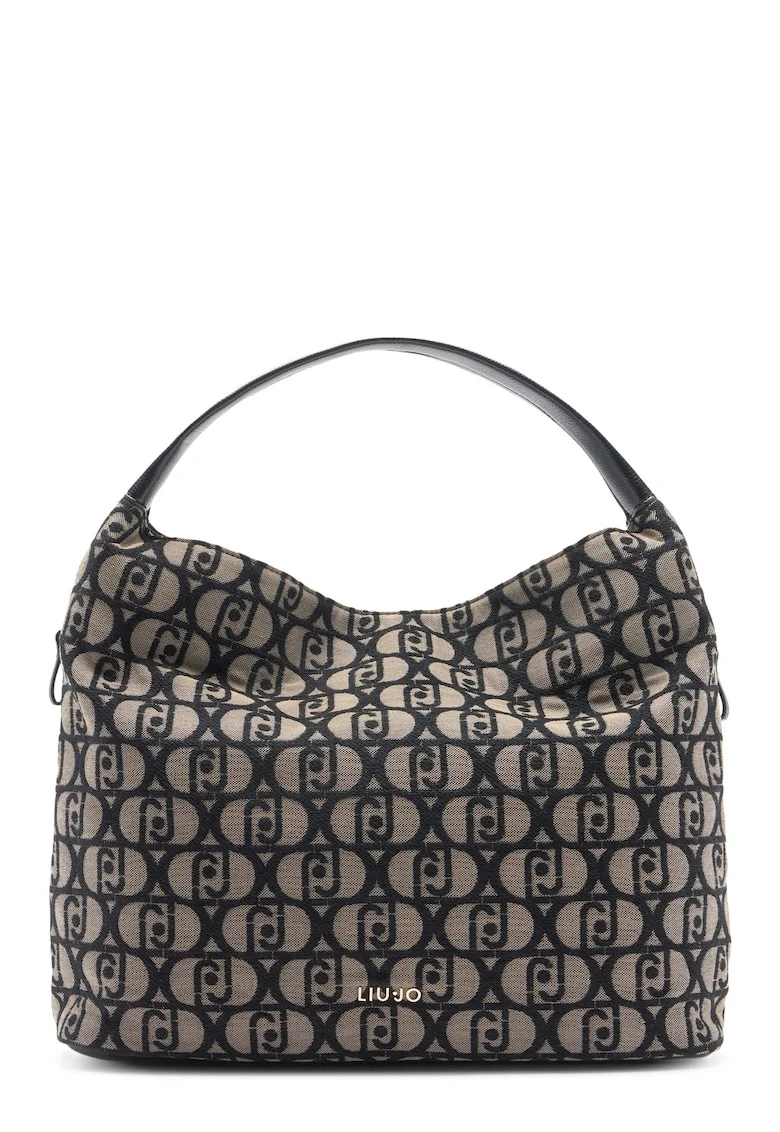 Geanta hobo cu logo, Negru/Bej