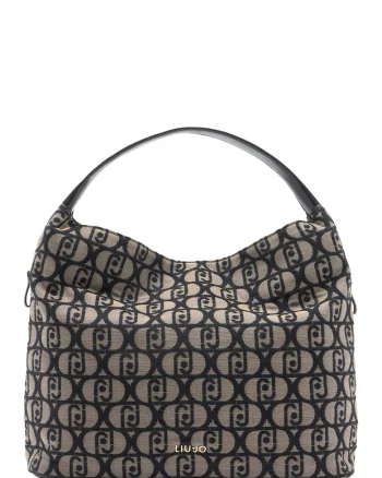 Geanta hobo cu logo, Negru/Bej