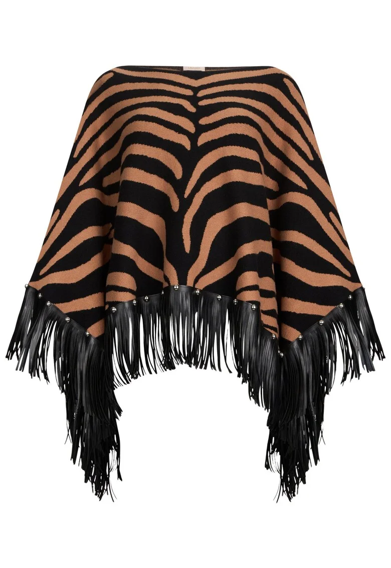 Poncho uni tricotat, Negru/Maro