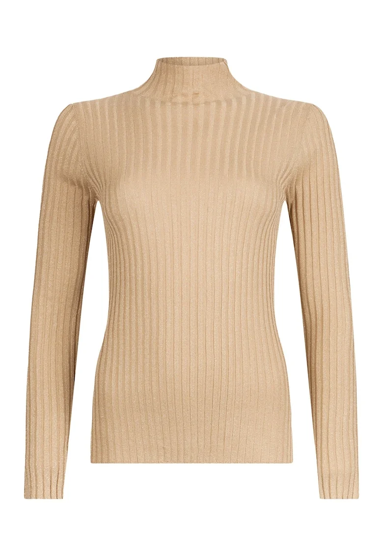Pulover slim fit cu guler mediu, Bej
