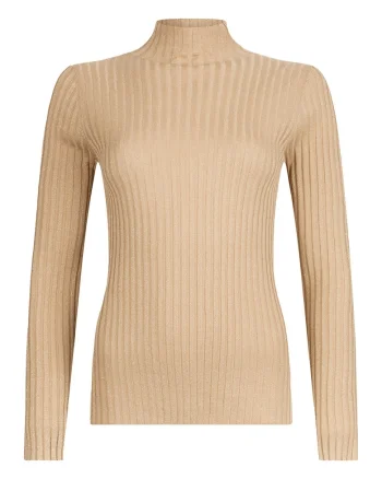 Pulover slim fit cu guler mediu, Bej