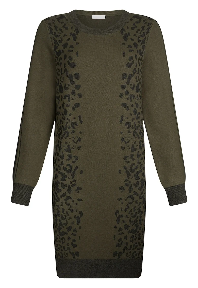 Rochie-pulover si animal print, Negru/Verde sparanghel