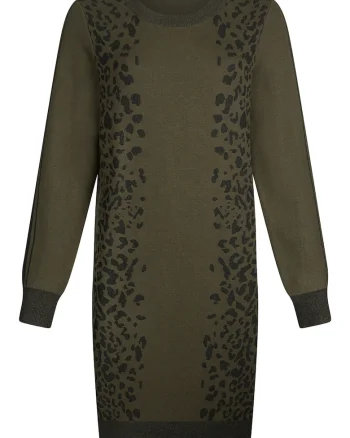 Rochie-pulover si animal print, Negru/Verde sparanghel