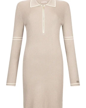 Rochie polo tricotata cu aspect stralucitor, Bej