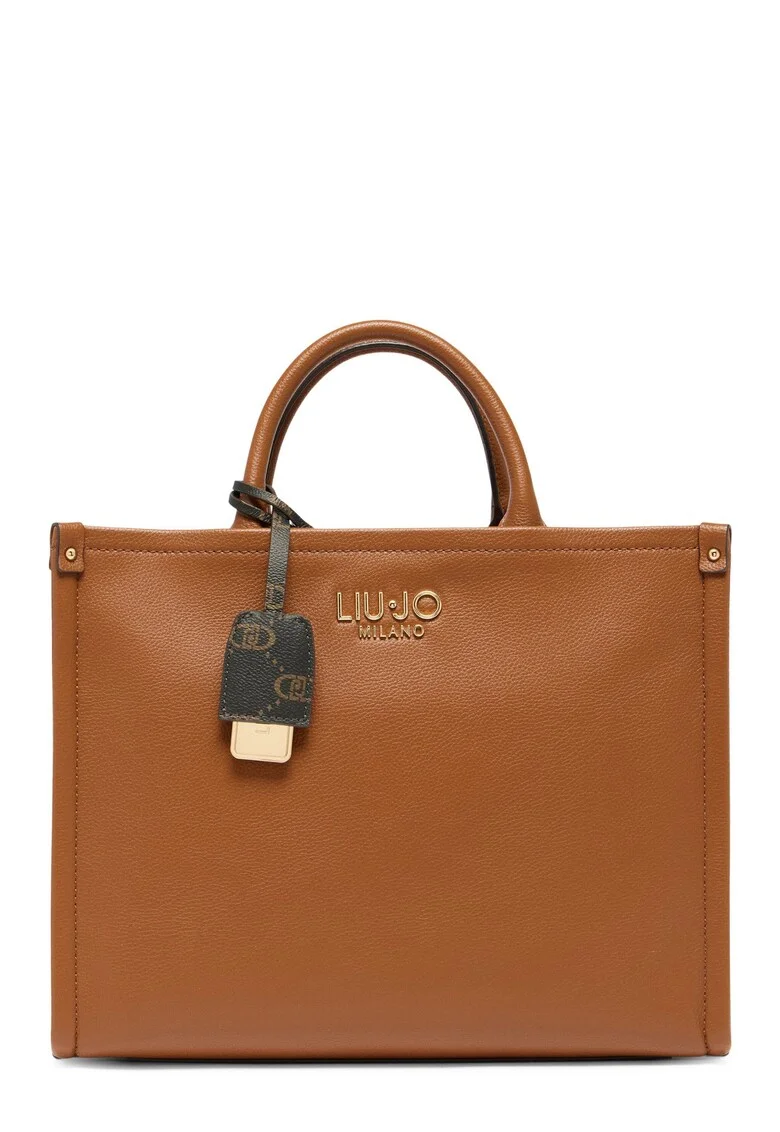 Geanta tote de piele ecologica cu bareta detasabila, Maro cognac