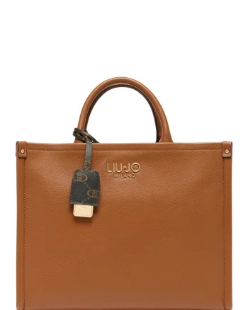 Geanta tote de piele ecologica cu bareta detasabila, Maro cognac