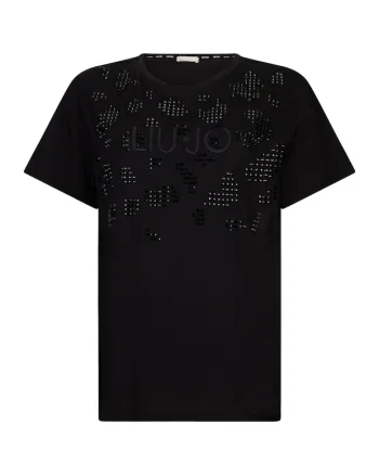 Tricou cu decolteu la baza gatului si paiete, Negru