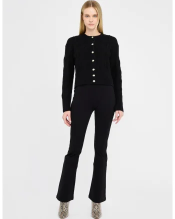 Pantaloni evazati cu detaliu cu logo metalic pe partea din spate, Negru