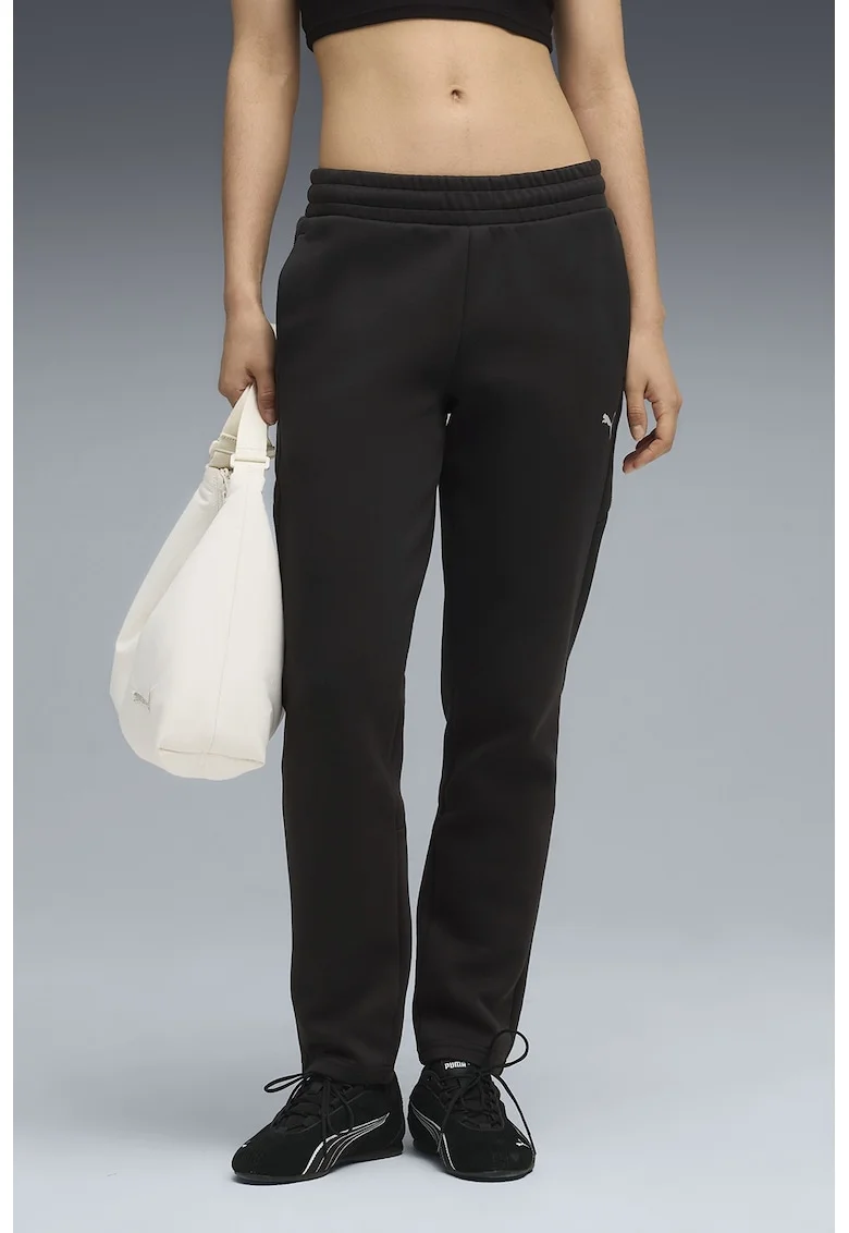 Pantaloni de trening cu buzunare laterale si talie medie, Negru