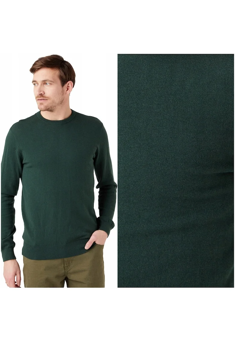 Pulover Barbati,  Crewneck Knit, Regular Fit, 50% Bumbac, 45% Poliamid, 5% Lana, Calduros, Fara Inchidere, Confortabil, Ideal Pentru Zile Mai Racoroase, Marimea 4XL, Verde