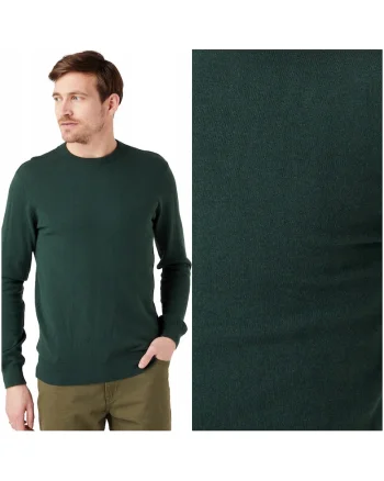 Pulover Barbati,  Crewneck Knit, Regular Fit, 50% Bumbac, 45% Poliamid, 5% Lana, Calduros, Fara Inchidere, Confortabil, Ideal Pentru Zile Mai Racoroase, Marimea 4XL, Verde