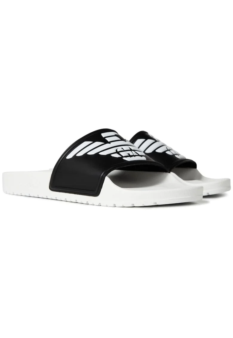 Slapi unisex,  Sintetic, Alb/Negru,