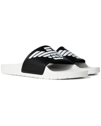 Slapi unisex,  Sintetic, Alb/Negru,