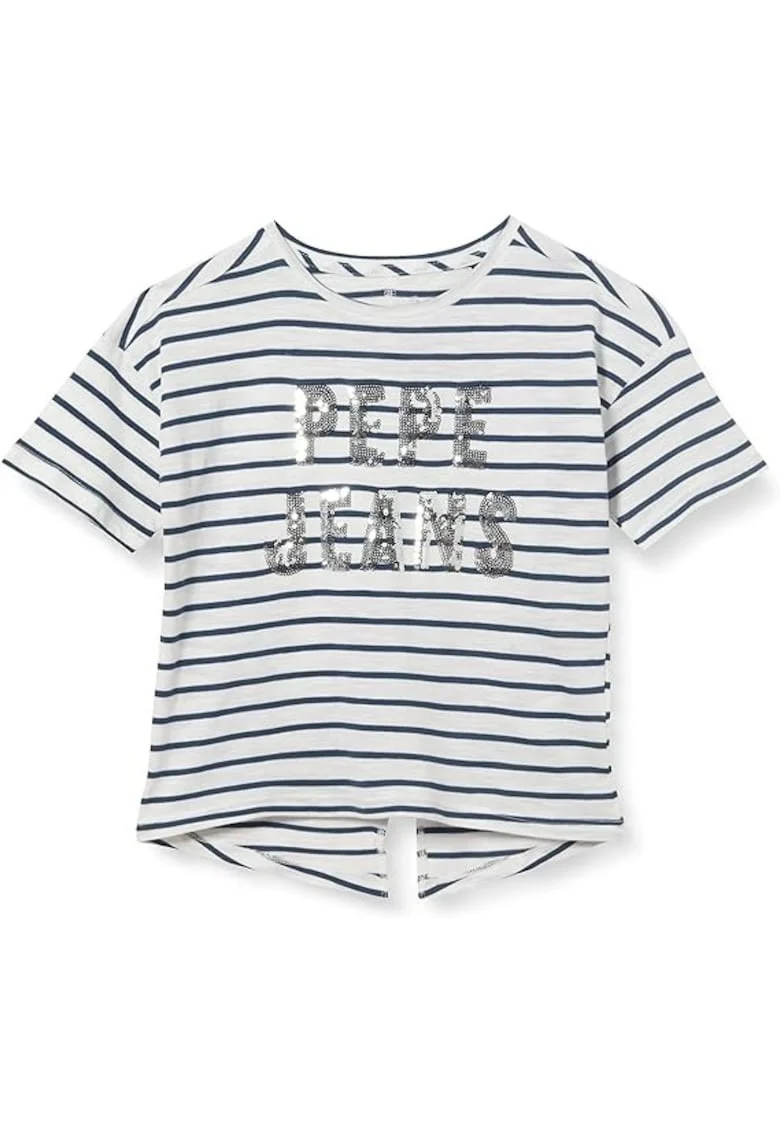 Tricou cu imprimeu in dungi si decorat cu paiete,