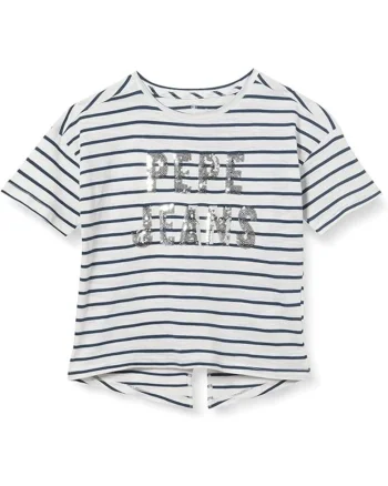 Tricou cu imprimeu in dungi si decorat cu paiete,