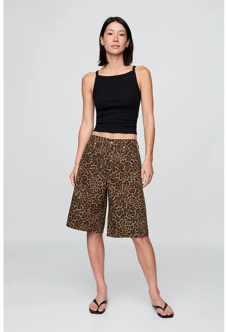 Bermude evazate cu animal print, Maro inchis/Maro inchis/Caramel
