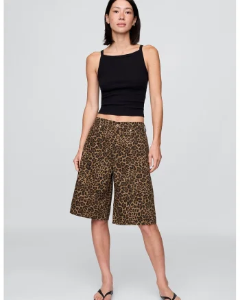 Bermude evazate cu animal print, Maro inchis/Maro inchis/Caramel