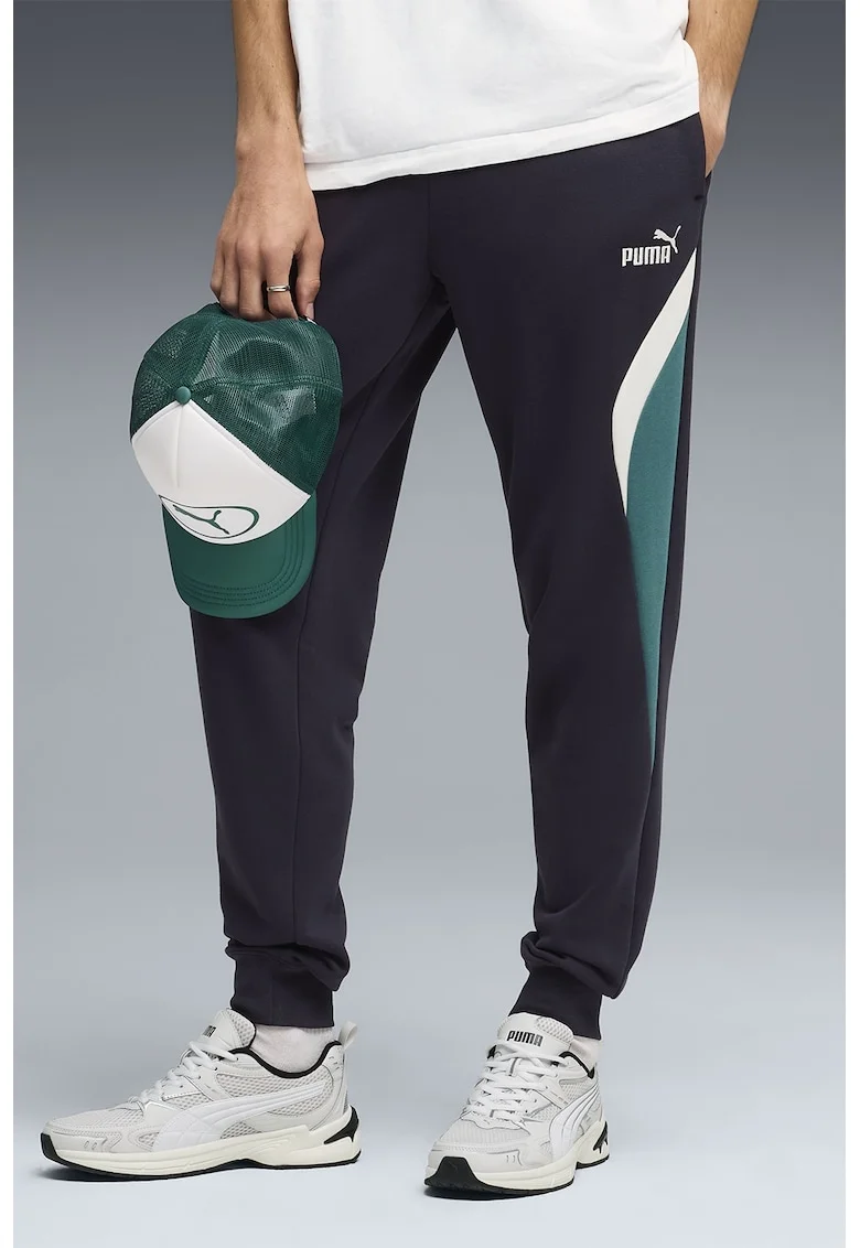 Pantaloni de trening cu logo ESS BLOCK, Alb, Verde persan, Bleumarin,