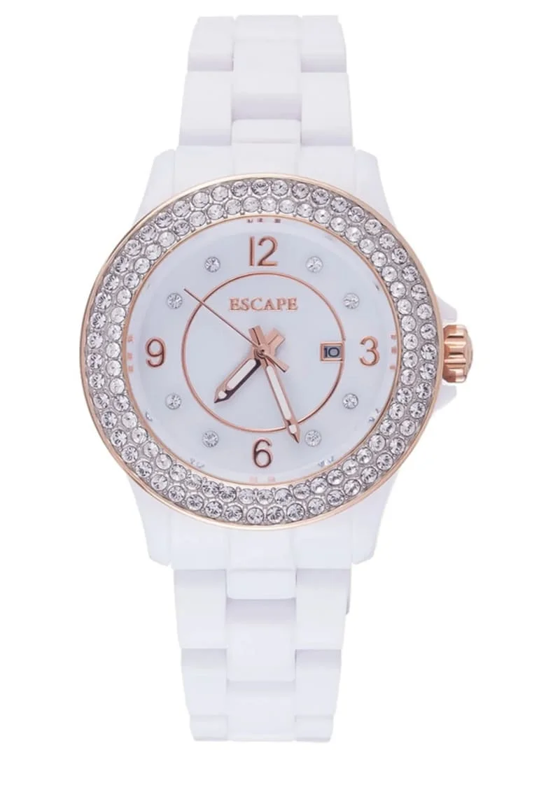Ceas dama  36 mm, curea plastic alba, rezistenta la apa 5 ATM